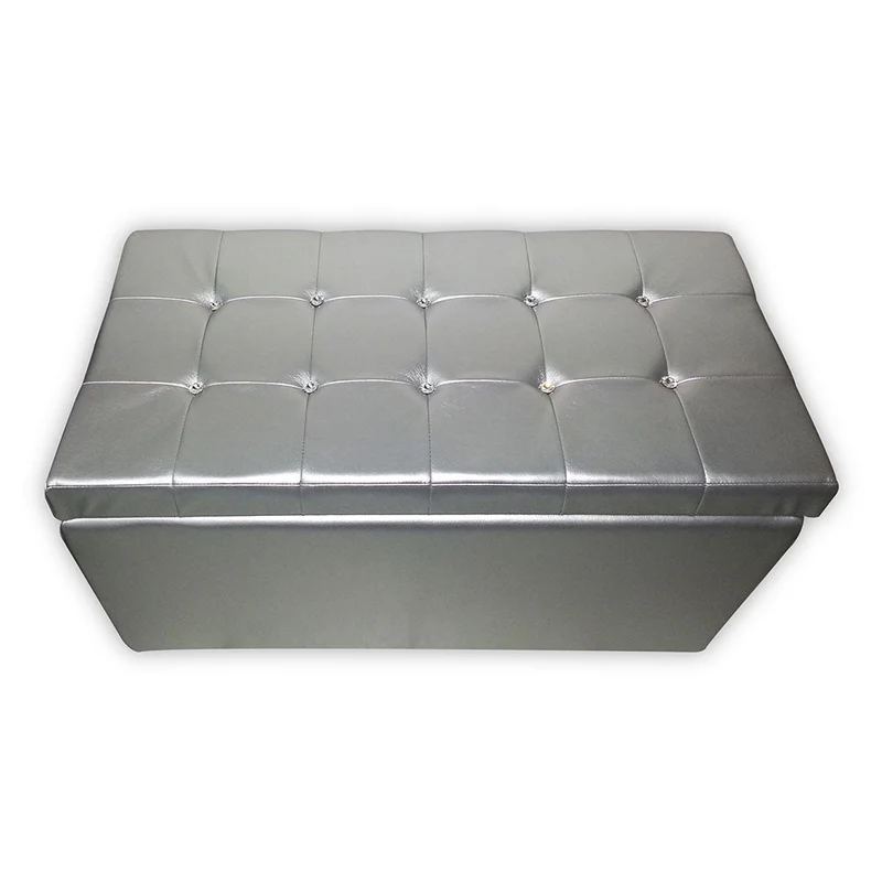 Baule Cassapanca Pouf Contenitore in Similpelle e Cristalli Renier Argento