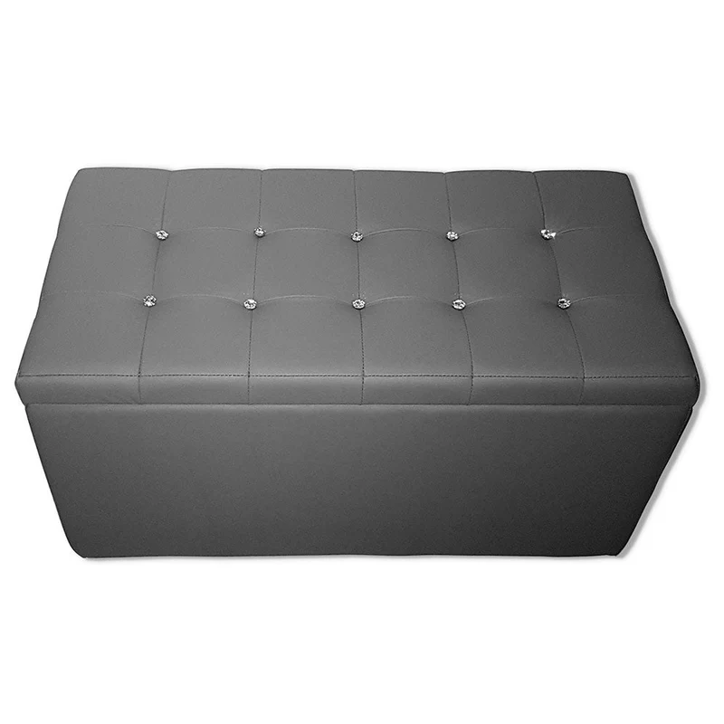 Baule Cassapanca Pouf Contenitore in Similpelle e Cristalli Renier Grigio