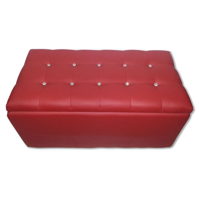 Baule Cassapanca Pouf Contenitore in Similpelle e Cristalli Renier Bordeaux