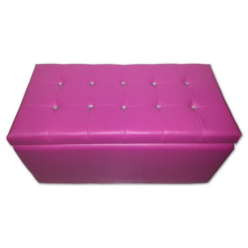 Baule Cassapanca Pouf Contenitore in Similpelle e Cristalli Renier Fucsia