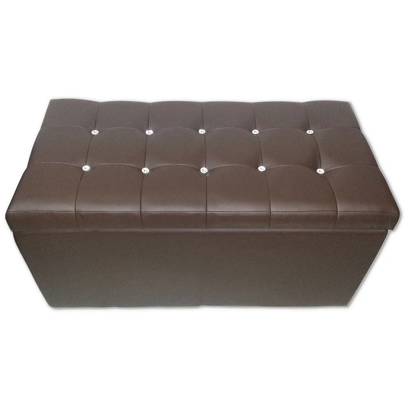 Baule Cassapanca Pouf Contenitore in Similpelle e Cristalli Renier Marrone