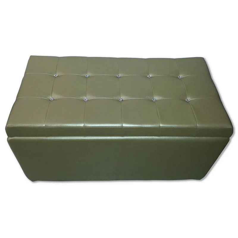 Baule Cassapanca Pouf Contenitore in Similpelle e Cristalli Renier Oro
