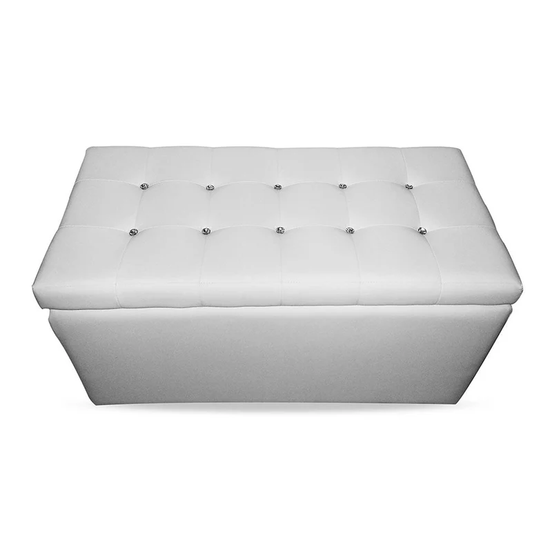 Baule Cassapanca Pouf Contenitore in Similpelle e Cristalli Renier Bianca
