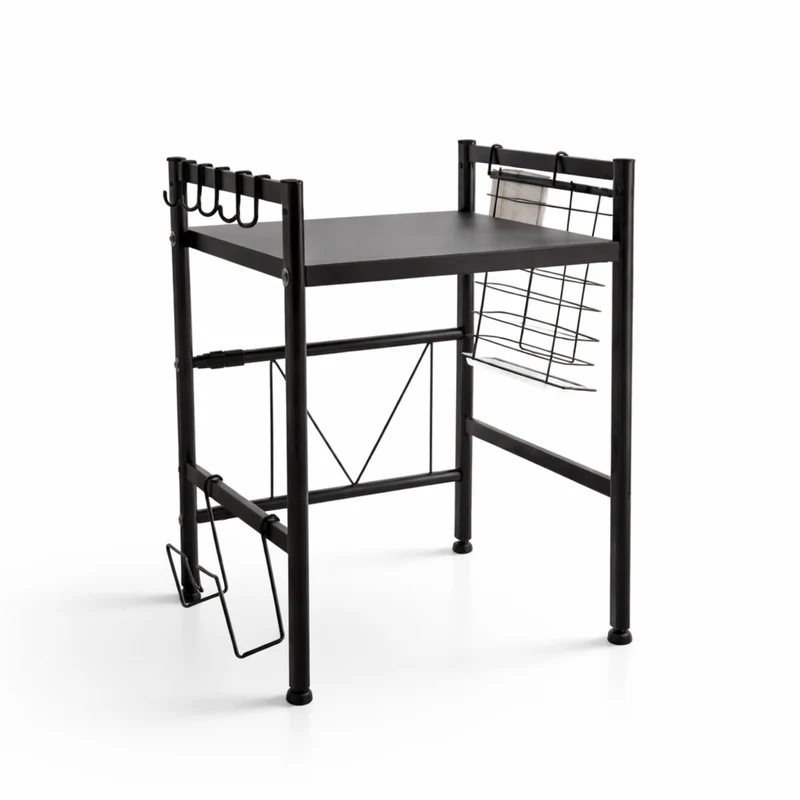 Scaffale Cucina Estensibile Nero per Microonde 1 o 2 Ripiani Cucina