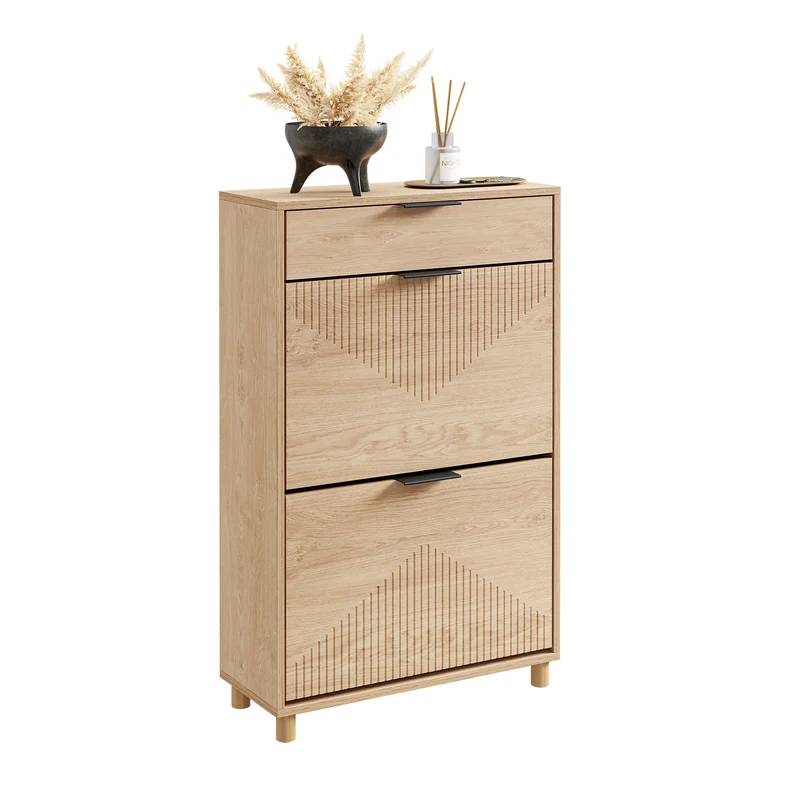 Vorverkauf SoBuy Schuhschrank Schmal Holz 24cm breit | große Kapazität für Schuhe bis Größe 47 | Farbe Holz FSR212-N