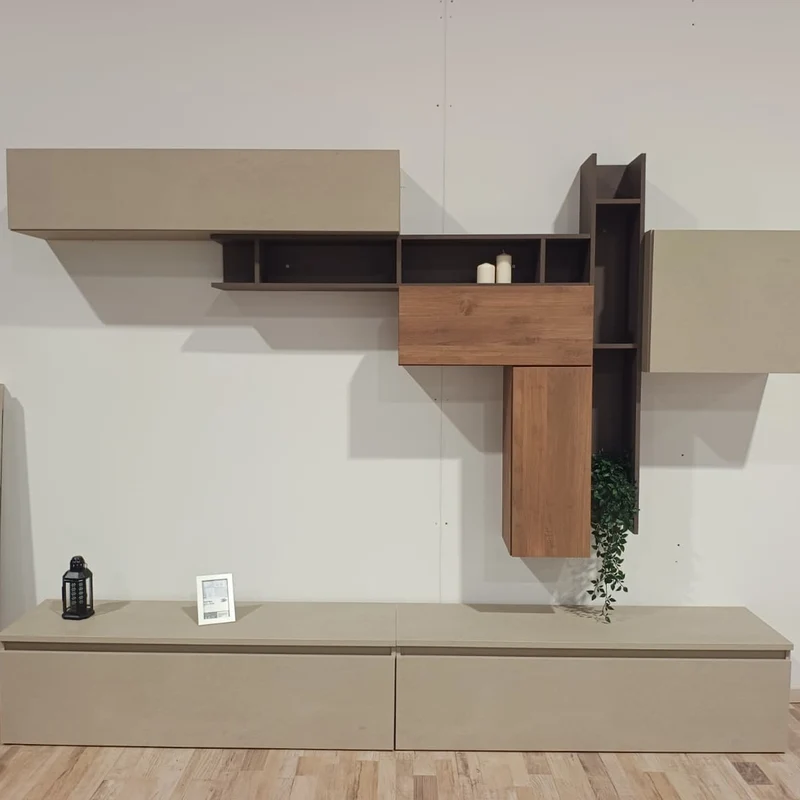 Parete Attrezzata Infinity5 | Design Moderno con Pensili Sospesi e Base TV Capiente