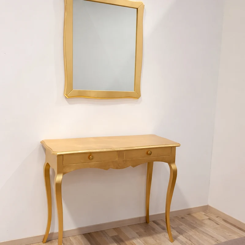 Ingresso Consolle e Specchio Dorati in Legno Massello | Stile Classico Chic