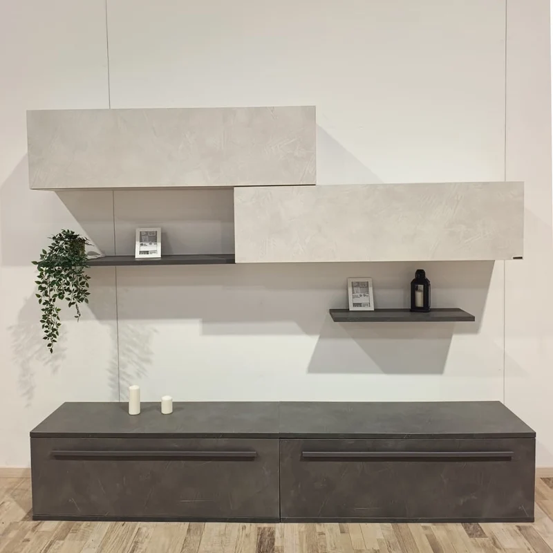 Parete Attrezzata Easy Rovere Scuro e Rovere Chiaro | Design Moderno Sospeso