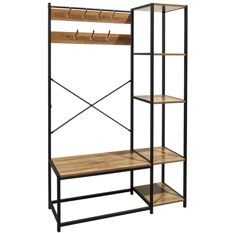Coat Rack with Side Shelves Multifunctional Wardrobe Bookcase