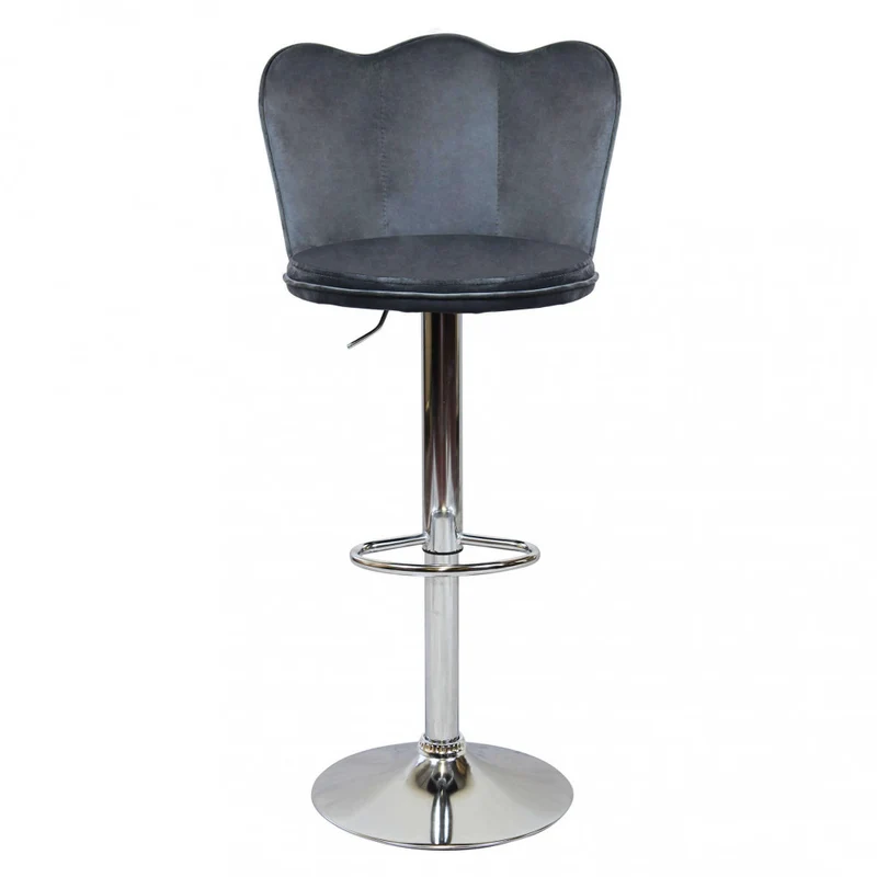 Adjustable stool in grey velvet with chrome base