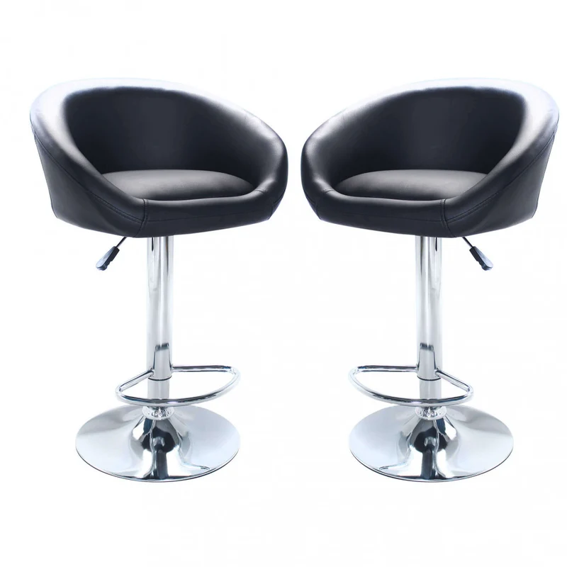 Adjustable swivel stool in eco-leather with chrome base