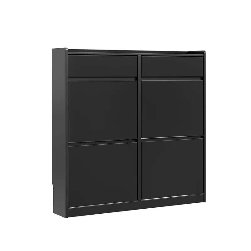 SoBuy Schuhkipper schmal mit 4 Klappen & 2 Schubladen Schwarz FSR169-SCH