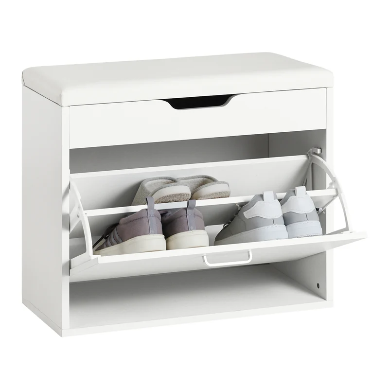 SoBuy | Schuhbank mit Sitzkissen | Sitzbank | Weiß | 60x50x30cm | FSR95-W