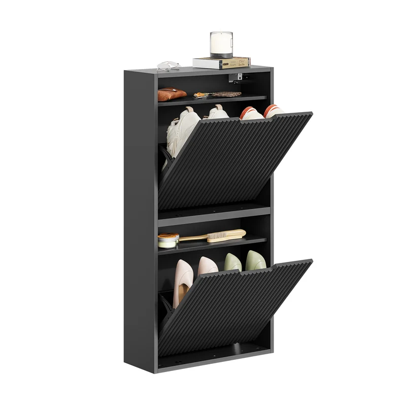 SoBuy | Schuhschrank Schmal Wandmontage | 2-Wege Montage | 19cm Tiefe | Schwarz | FSR204-SCH