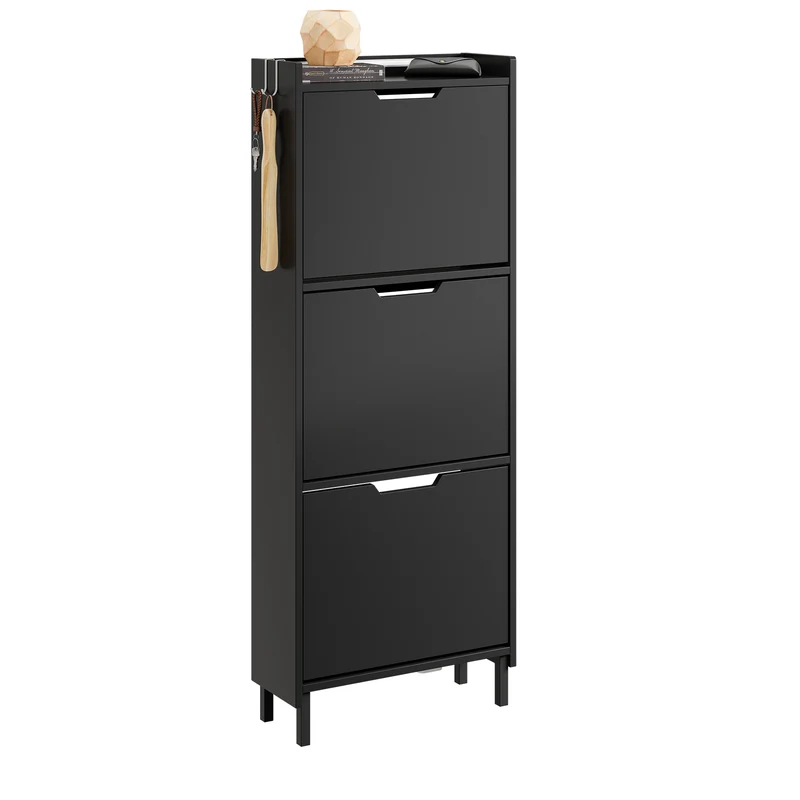 SoBuy Schuhschrank schmal Sensorlicht 19 cm Tiefe Schwarz | FSR151-H-E-SCH