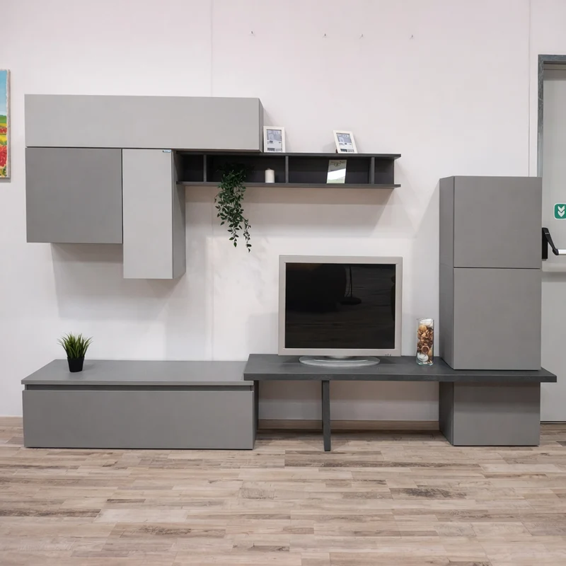 Parete Attrezzata INFINITY6 | Mobile TV Moderno con Pensili Sospesi e Moduli Contenitori