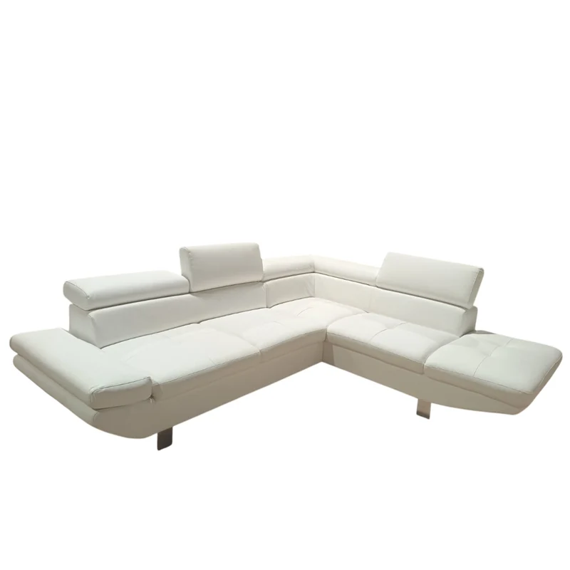 Divano Angolare ASIA in Ecopelle | Chaise-Longue e Poggiatesta Regolabili | Design Moderno