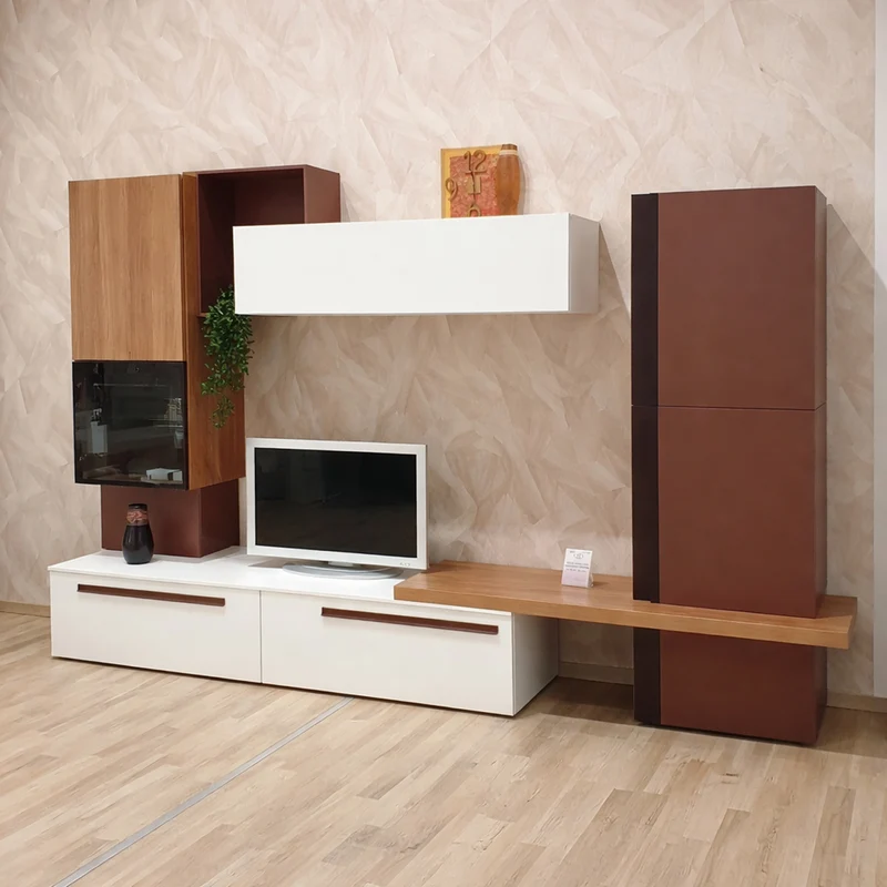 Parete Attrezzata ABACO06 | Design Moderno con Vetrina, Base TV e Colonna Contenitiva