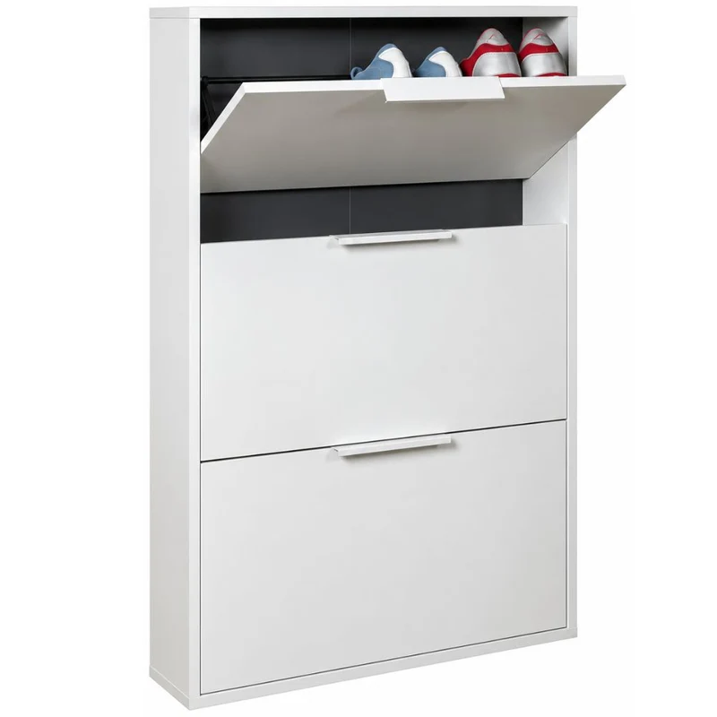 Slim Space-Saving Shoe Cabinet 3 Doors in FSC Melamine Wood 65x15x105cm