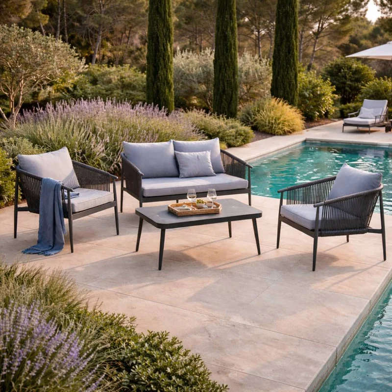 4-Seater Aluminum Garden Lounge Set Sofa Chairs and Coffee Table