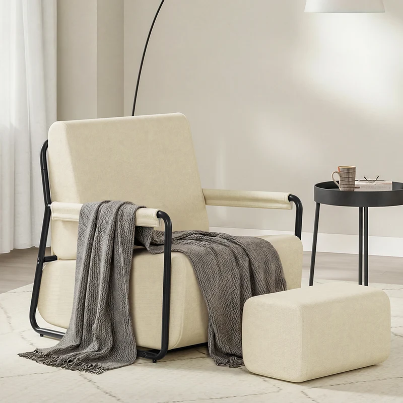 SoBuy | Sessel mit Hocker Relax-Sessel beige | FST99-MI