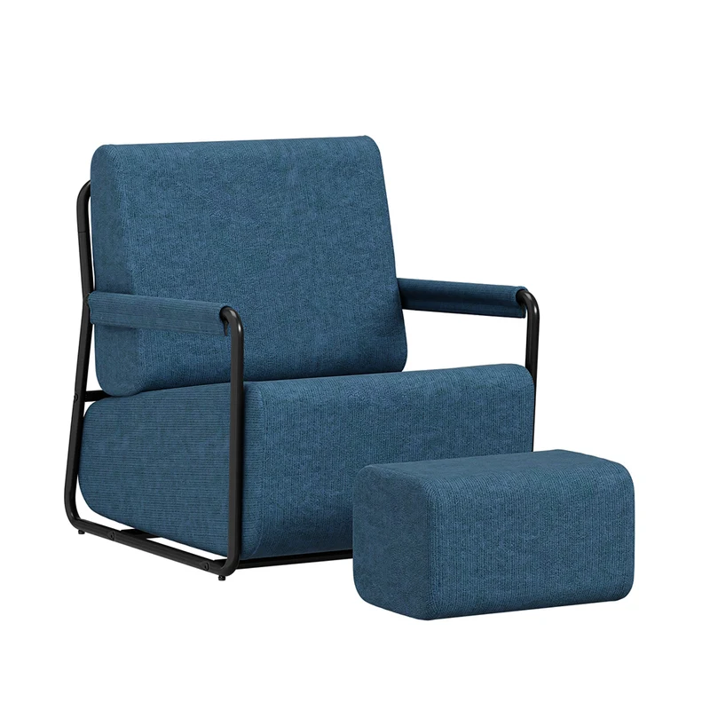 SoBuy | Sessel mit Hocker Dunkelblau | FST99-B