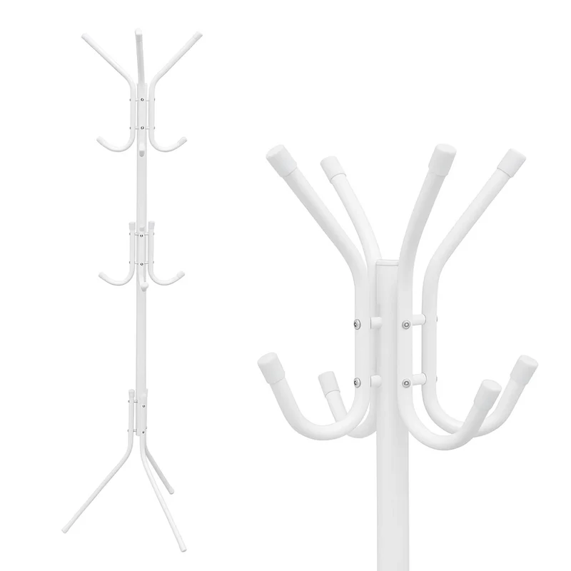 Appendiabiti Piantana Metallo 12 Ganci 170cm Nero o Bianco