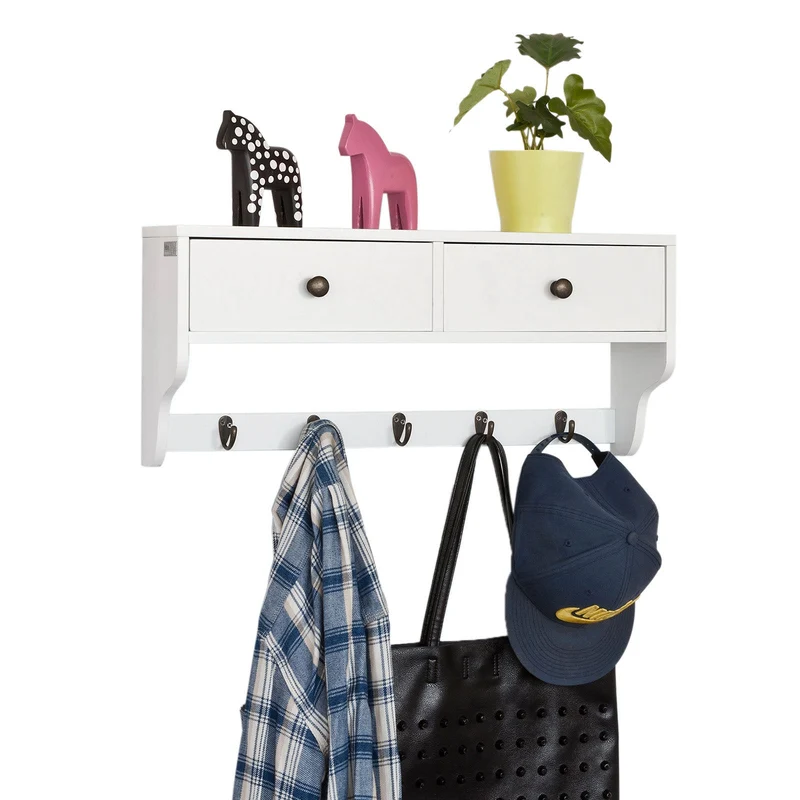 SoBuy | Wandgarderobe | Hängeregal mit Schubladen | Weiß | FRG178-W