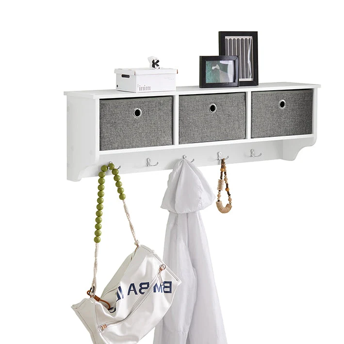 SoBuy | Wandgarderobe | Kleiderhaken | Flurgarderobe Weiß-Hellgrau | FRG282-W