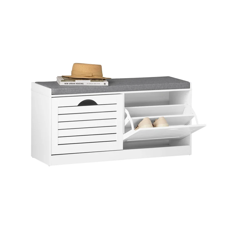 SoBuy | Schuhkipper | Schuhbank mit Schuhfach | Landhausstil Weiß | FSR62-II-W