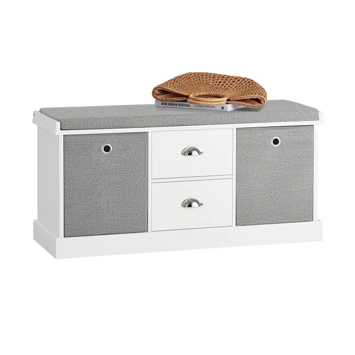 SoBuy | Sitzkommode | Schuhtruhe | Sitzbank | Weiß-Grau | FSR66-HG