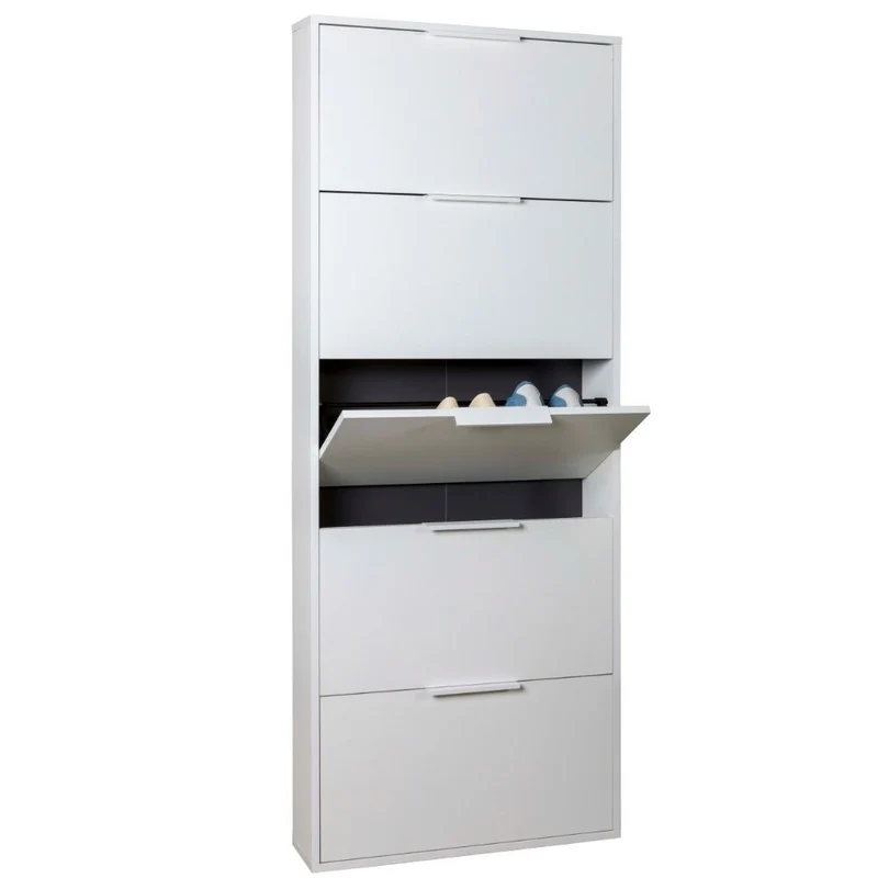 5-Door FSC Wood Entrance Shoe Rack, Matt White, 65x15x173 cm