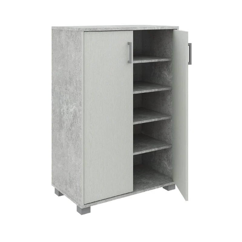 Multipurpose Home and Office Cabinet with 2 Doors and 5 Shelves, Space-Saving MDF Wood Cabinet, Modern Design - White Cement 60x35x90 cm