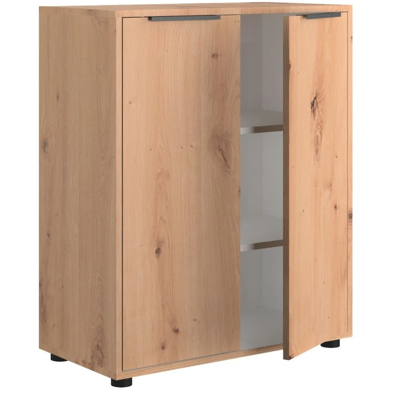 Multipurpose Mobile Shoe Rack with 2 Doors and 3 Shelves, Wooden Wardrobe – 72x35x90 cm Oak