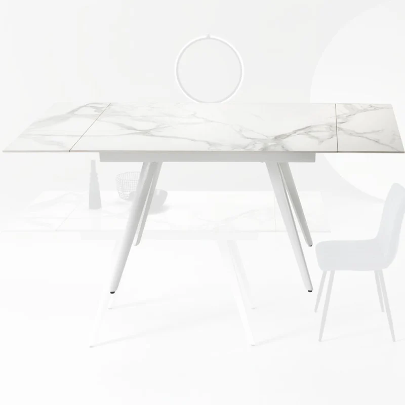 Extendable Dining Table in Sintered Stone with a Marble Effect, 120/180x80x76 cm