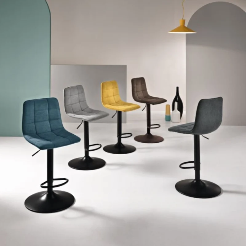 Set of 2 Stools with Footrest, Swivel, Adjustable Height, 45x45x91 cm
