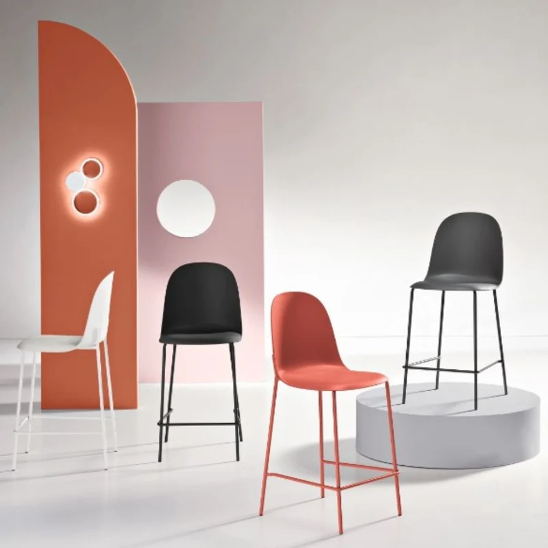Set of 2 Stools with Footrest in Polypropylene cm 45x49x100h