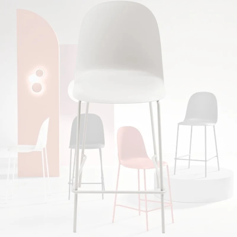 Set of 2 Stools with Footrest in Polypropylene cm 45x49x100h