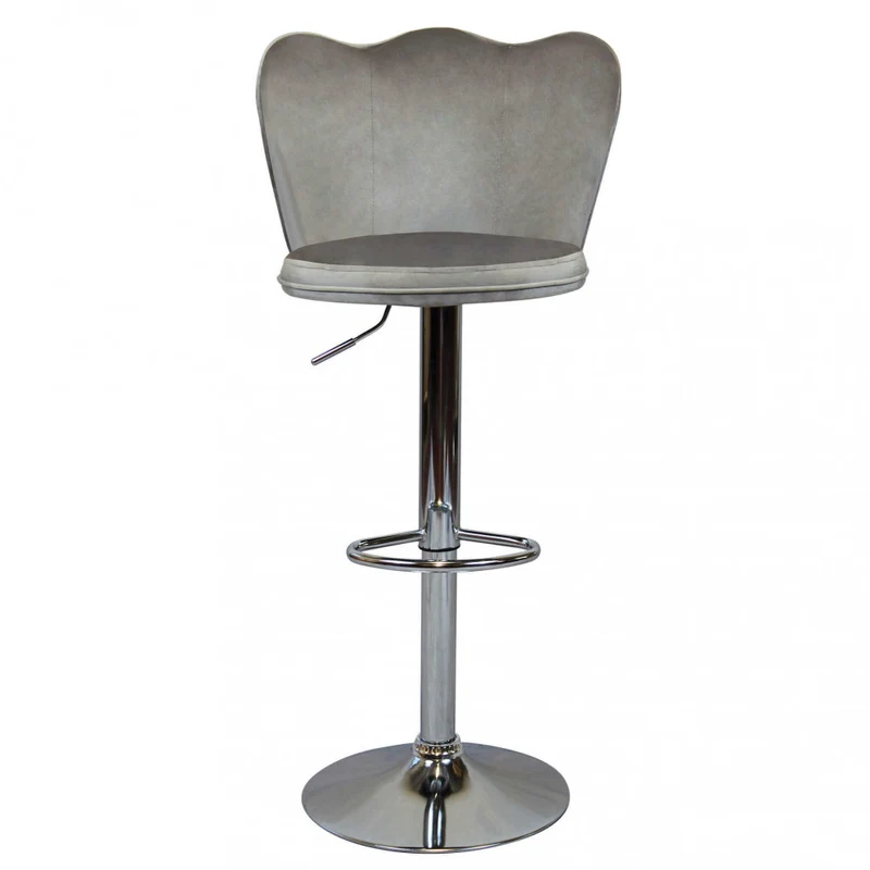 Adjustable beige velvet stool with chrome base