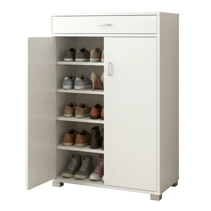 Scarpiera salvaspazio moderna 95 cm con cassetto e ante bianca cemento o rovere