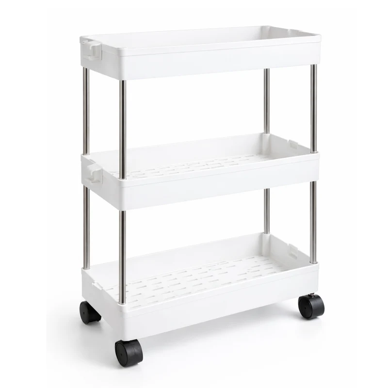 Carrello Porta Oggetti 3 Ripiani con Ruote per Bagno e Cucina, in Plastica