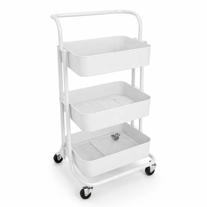Carrello Cucina e Bagno con Ruote, 3 Ripiani Salvaspazio Slim in Acciaio