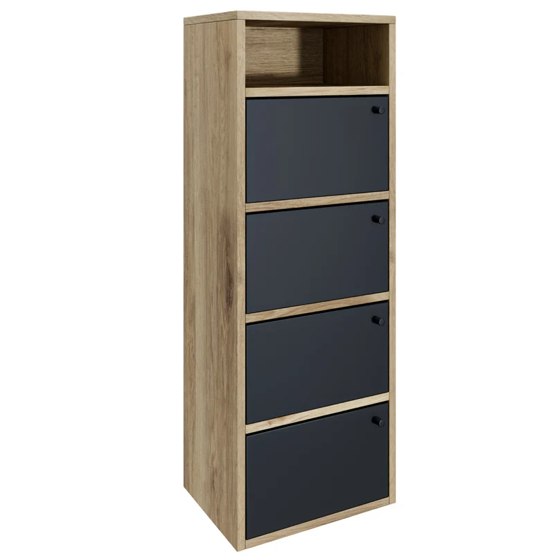 Space-Saving Column Shoe Rack for Entrance, 4 Doors, Oak and Black