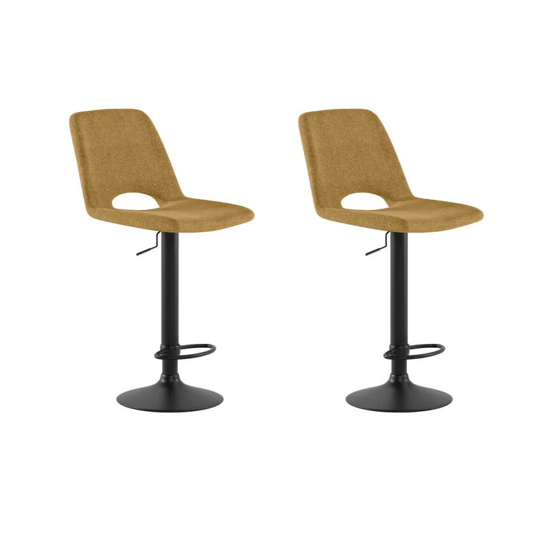Set 2 Sgabelli Alex 45x52x88,5/103,5 cm con Alzata a GAS in Tessuto Easy-Clean Giallo