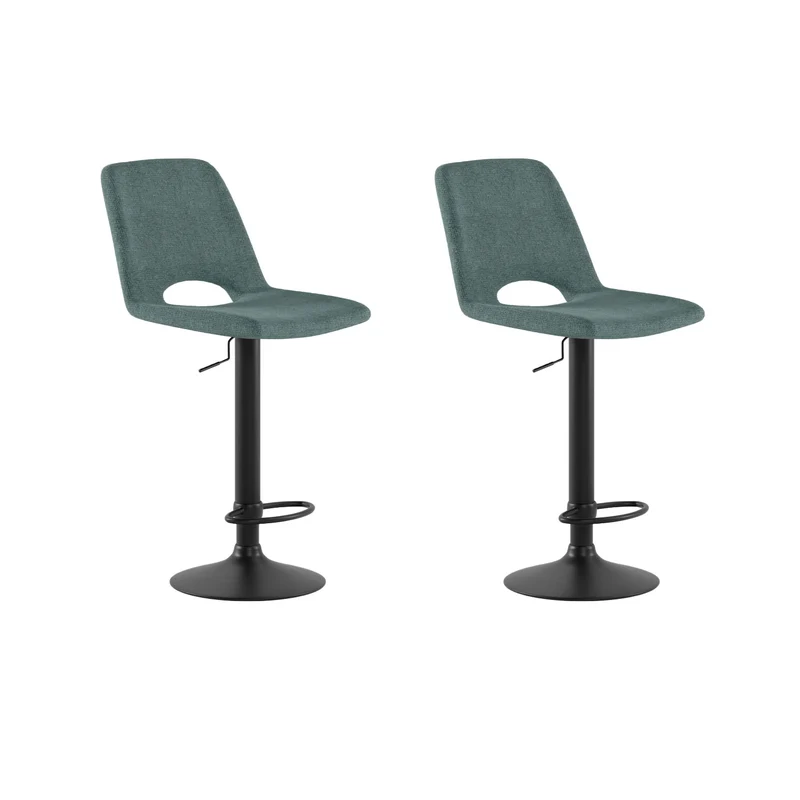 Set 2 Sgabelli Alex 45x52x88,5/103,5 cm con Alzata a GAS in Tessuto Easy-Clean Acquamarina
