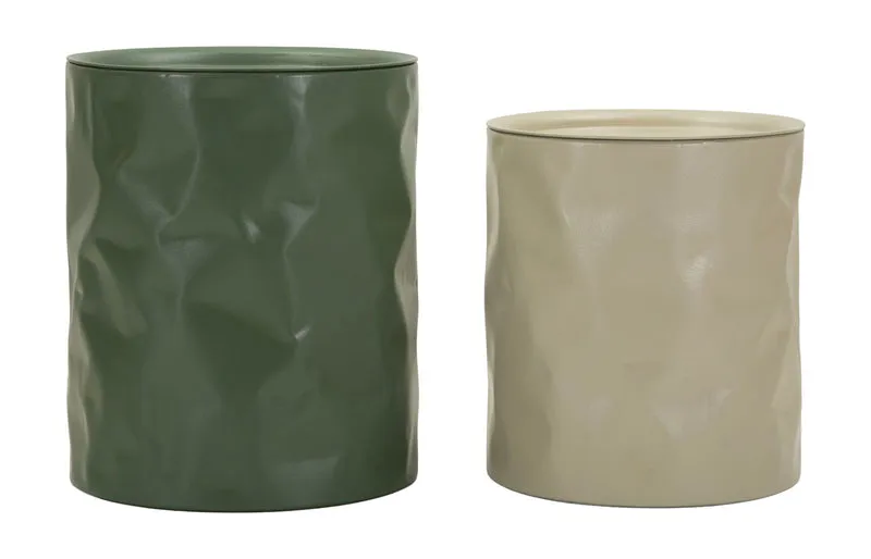 Tavolinetti Norimberga Coppia Ø39,5x48 cm in Metallo Bianco e Verde