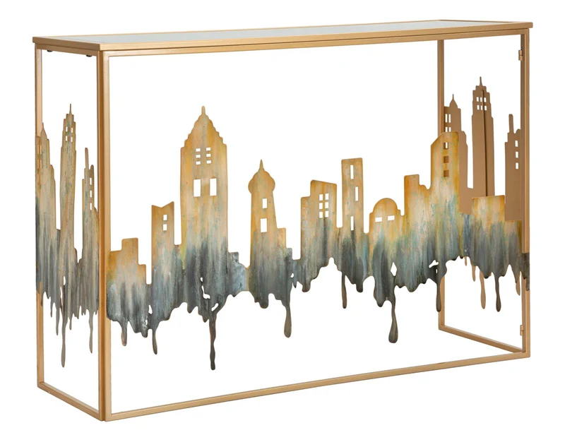 Console City 110x38,5x81 cm in Ferro e MDF e Vetro Multicolor