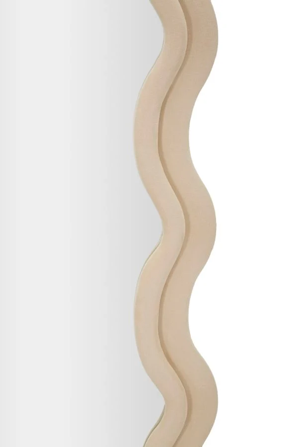 Specchio da Muro Emily Velluto Crema 60x6x160 cm in MDF e Poliestere e Specchio Crema