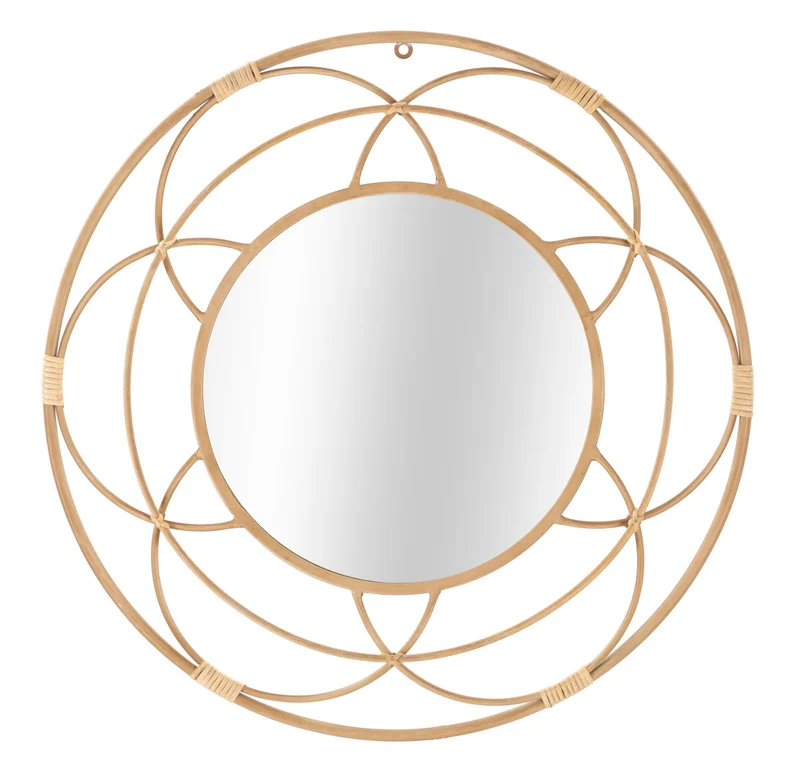 Specchio da Muro Valencia 60x3x60 cm in Specchio e Rattan e Ferro Marrone