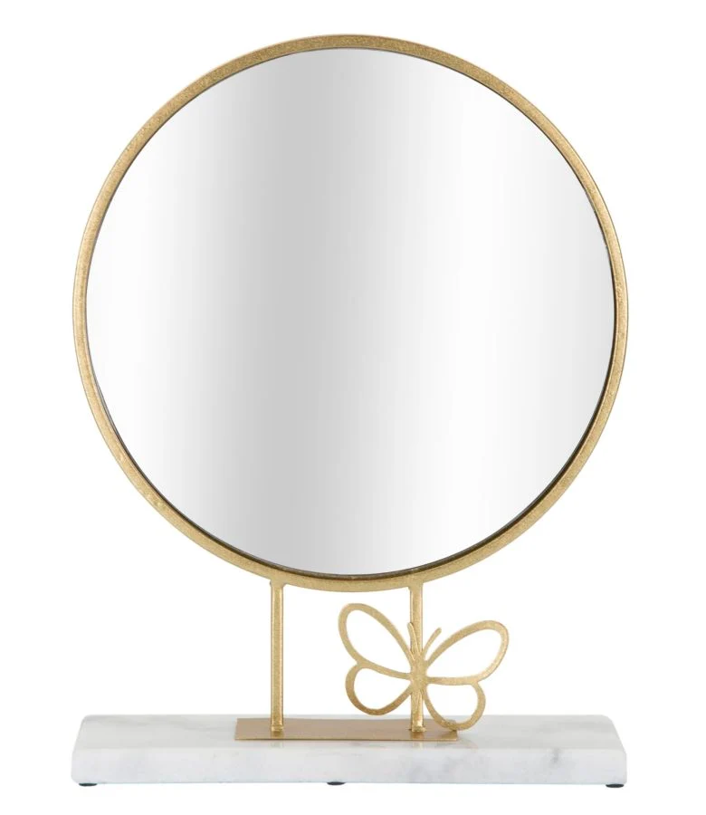 Specchio da Appoggio Butterfly 30x9x39,5 cm in Ferro e MDF e Specchio e Marmo Oro e Marmo